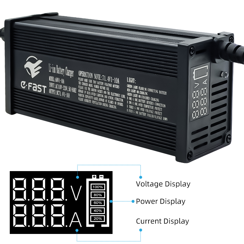 Carregador Automático de Bateria para Triciclo Elétrico de Lítio e Carro de Golfe 36V 48V 60V 72V Carregador de Bateria para Bateria de Lítio
