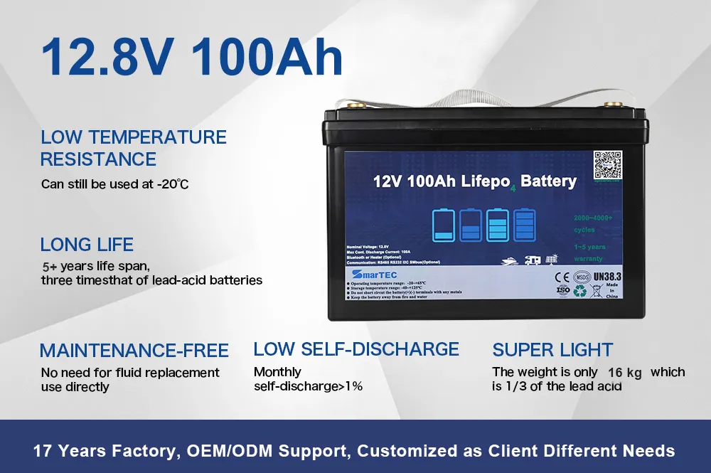 Baterias de Lítio 12V 100A 200ah 300ah LiFePO4 Baterias para Armazenamento de Energia Solar/ RV/Carrinho de Golfe