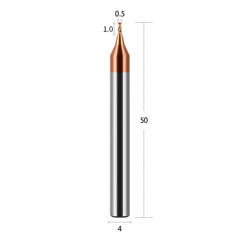 HRC55 2-Flute Carbide End Mill CNC Milling Tools Milling Tool Micro Diameter 0.1-0.9mm for Aluminum High Precision Solid Carbide