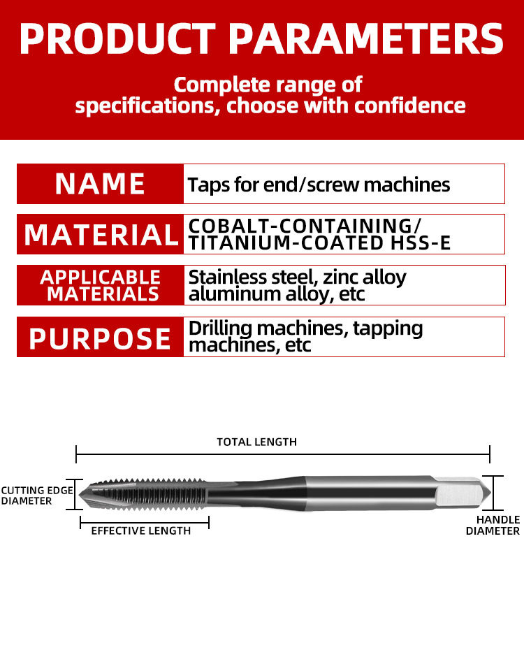 DESKAR TiN Coated German DIN Standard Cobalt HSS Right Hand Machine Tap M2-M7 HRC 60-65 for Stainless Steel