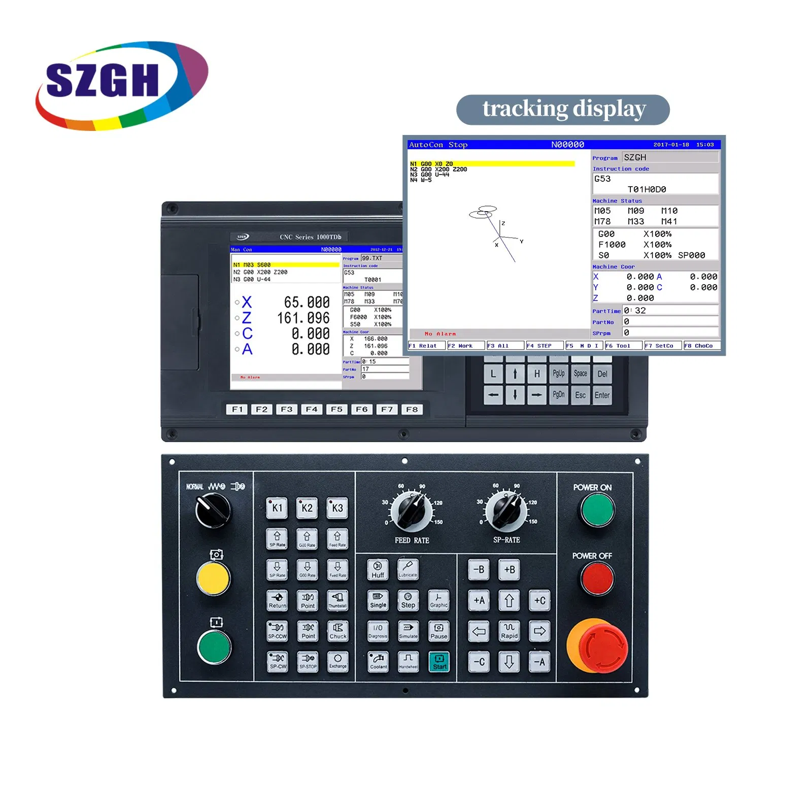 SZGH 2 Axis Turning Controller Motion Control System with AC Servo Motor Driver and Spindle Servo Motor Driver for CNC Machine