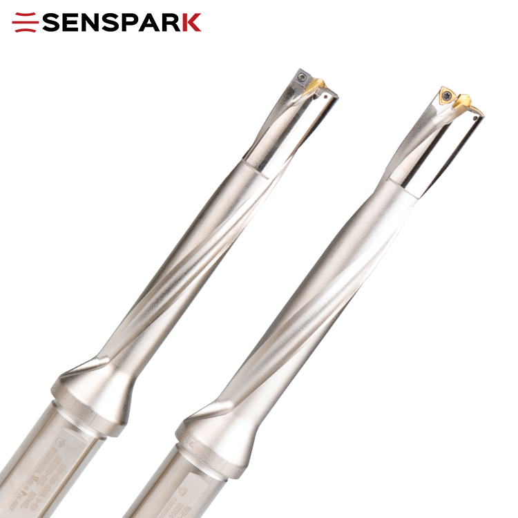 Extended 7D U Drill with Center Drill SP/WC Insert Flat Bottom Coolant Fed CNC Lathe Deep Hole Tool SENSPARK