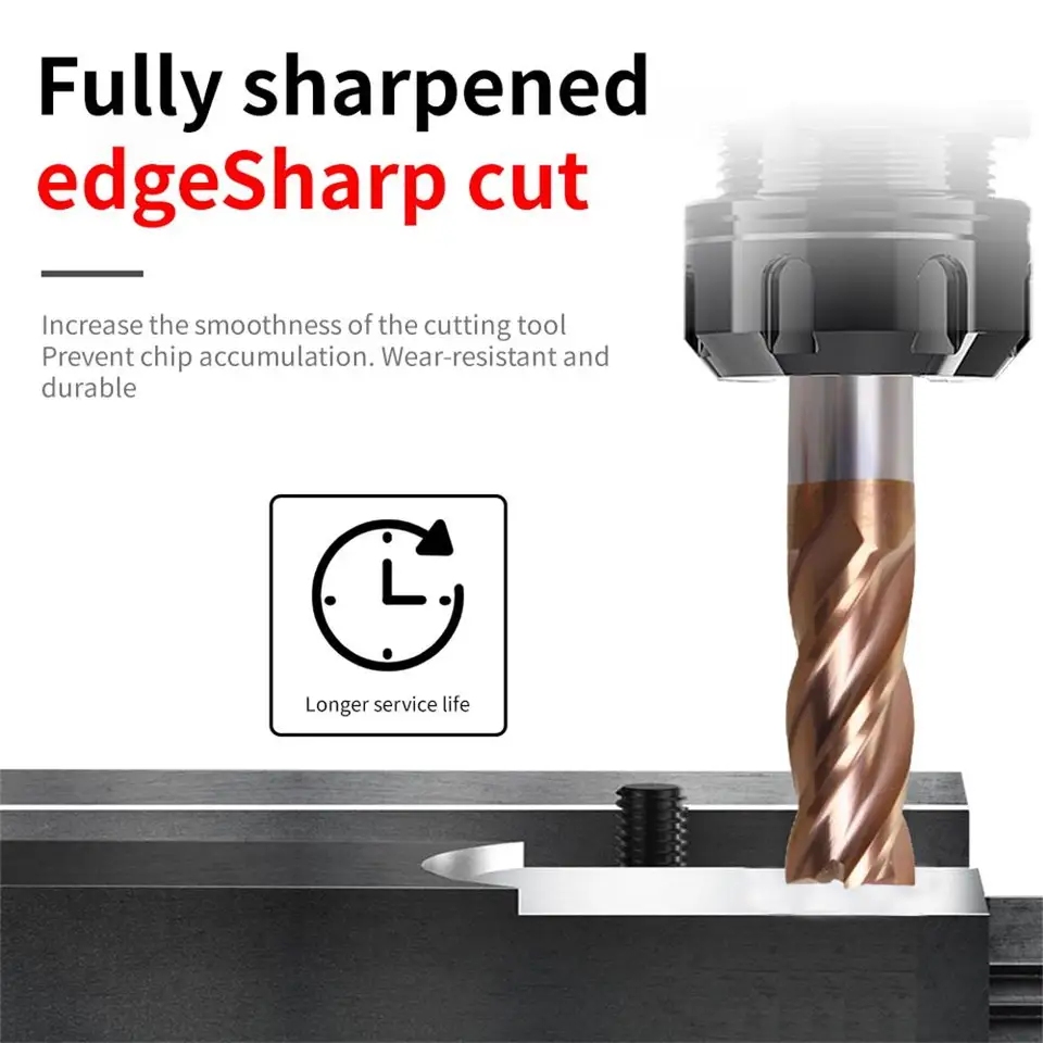 4 Flutes Carbide End Mill HRC55 TiAlN Coated Tungsten Steel CNC Milling Cutter Solid Router Bits