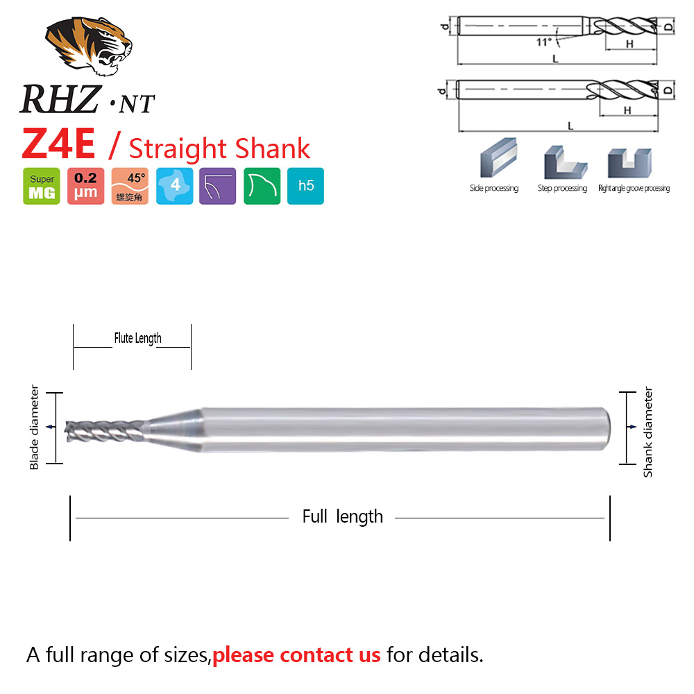 High Precision Hardness 65 4 Flute Carbide Milling Cutter TiAlN CrAlN Coating D2MM 4MM 8MM CNC Heat Resistant OEM ODM