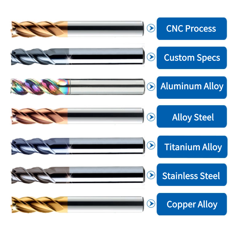Customizable 2-Flute Long Neck Carbide End Mill TiAlN Coating 1/8"-1/2" LOC for Deep Pocket Milling Straight Shank ODM OEM