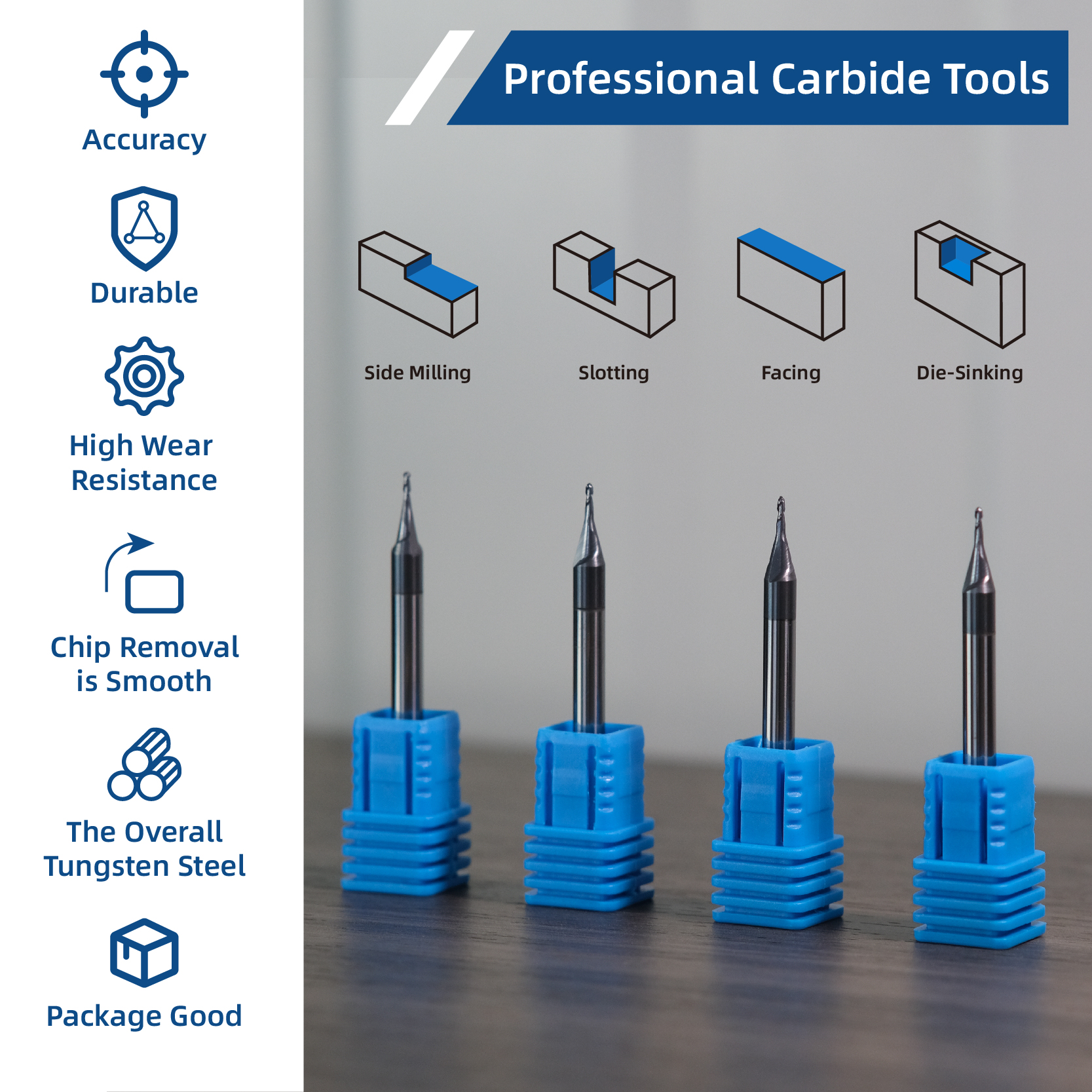 High Hardness Carbide CNC Ball Nose End Mill High Precision 62HRC Tin Micro Diameter Metal Cutting Cutter ODM OEM High Speed