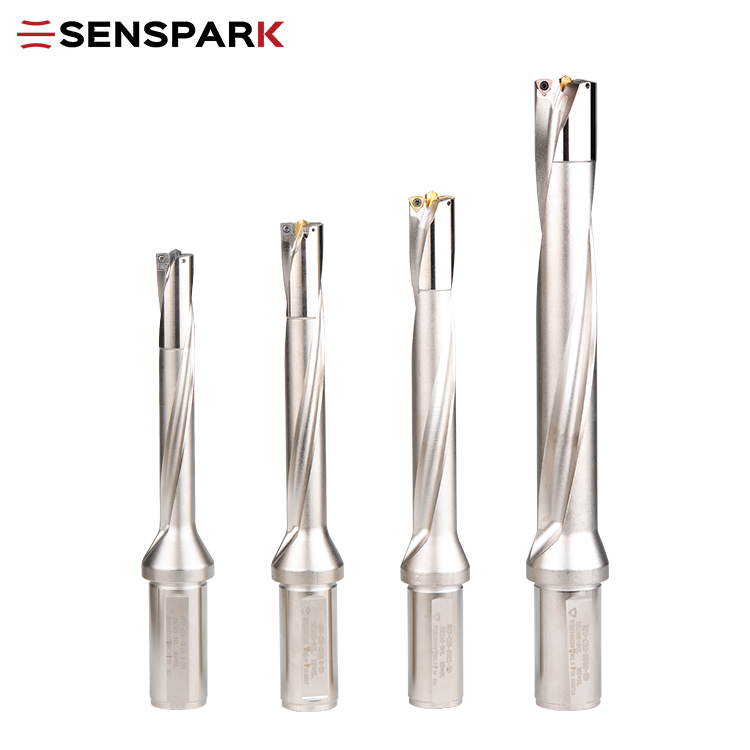 Extended 7D U Drill with Center Drill SP/WC Insert Flat Bottom Coolant Fed CNC Lathe Deep Hole Tool SENSPARK