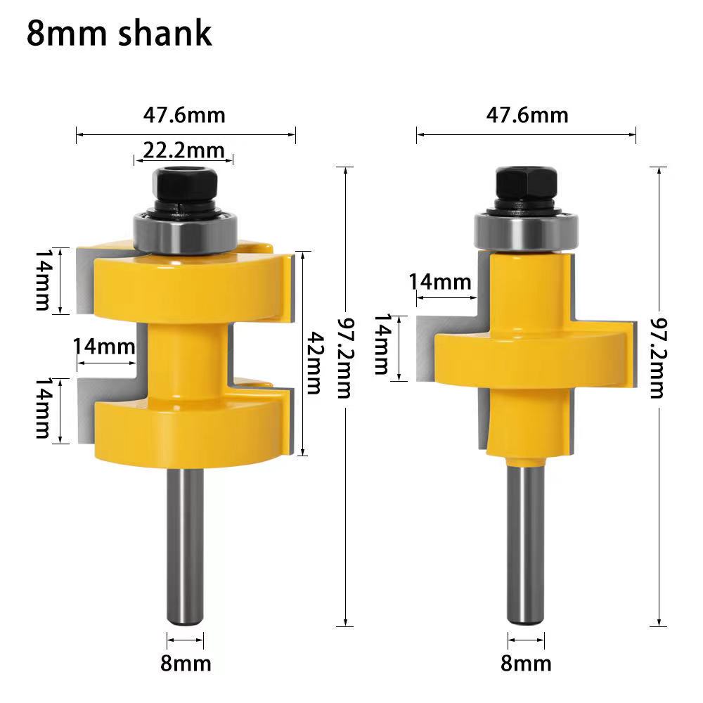 L-N235 2pc 8mm Shank High Quality Large Tongue &amp; Groove Joint Assembly Router Bit Set 42mm Stock Wood Cutting Tool