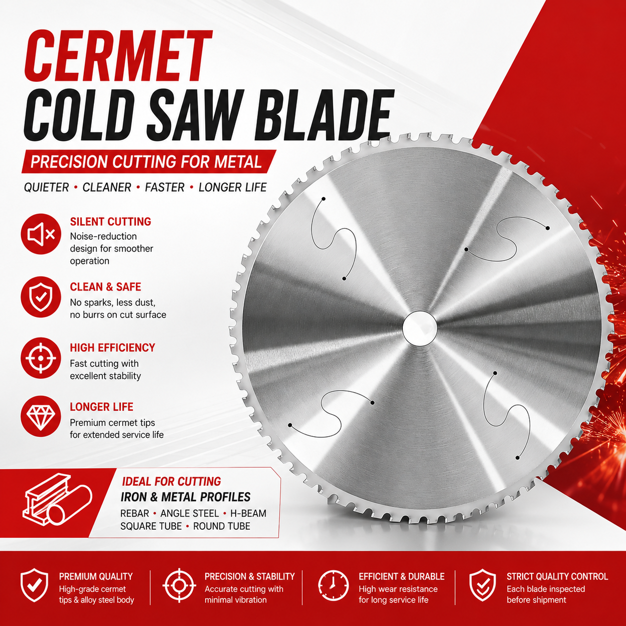 High Precision Industrial Cutting Tool Durable Heat Wear Resistant Cermet Tipped Teeth Steel Profiles Iron Metal Cold Saw Blade