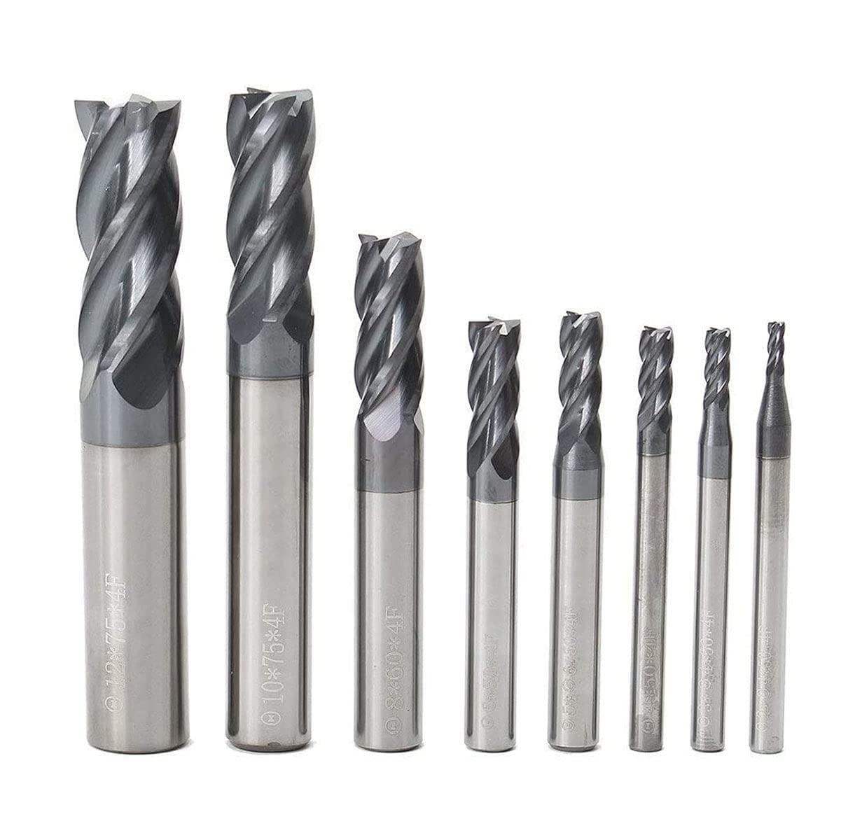 CNC End Mill Set Carbide Tungsten Steel 4-Flute Milling Cutter Titanium Coated Router Bits 2-12mm Straight Shank for CNC Router