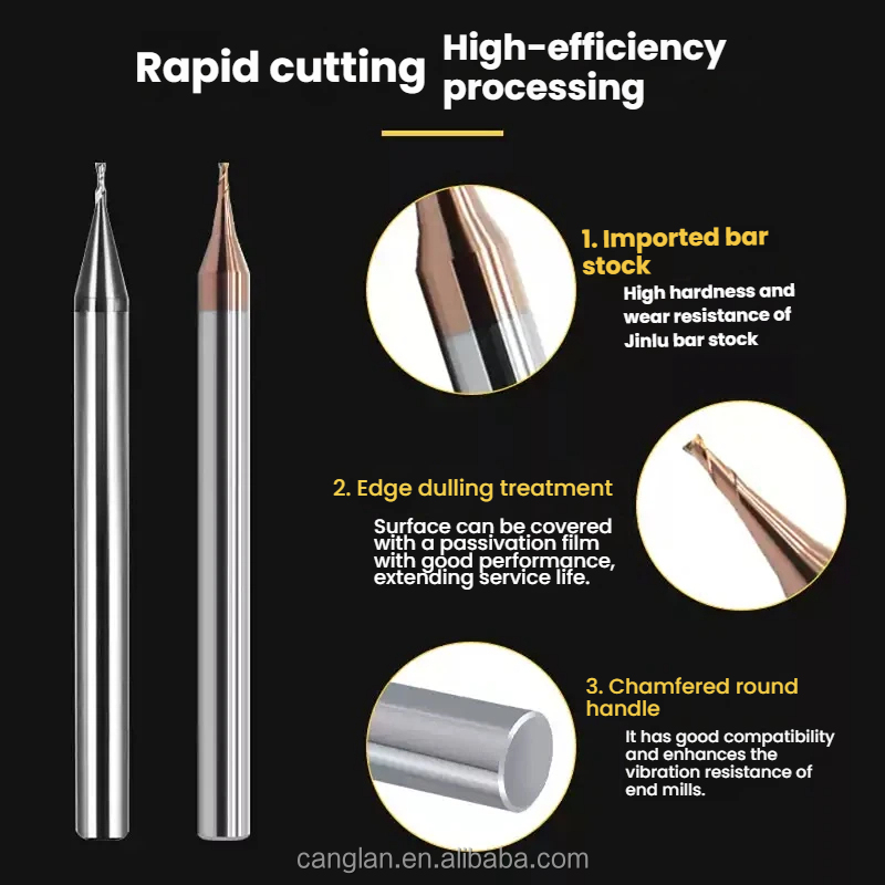 Miniature Micro Diameter Square End Mill Ultra Fine Tungsten Carbide Tin CNC Milling Cutter ODM OEM Precision Medical