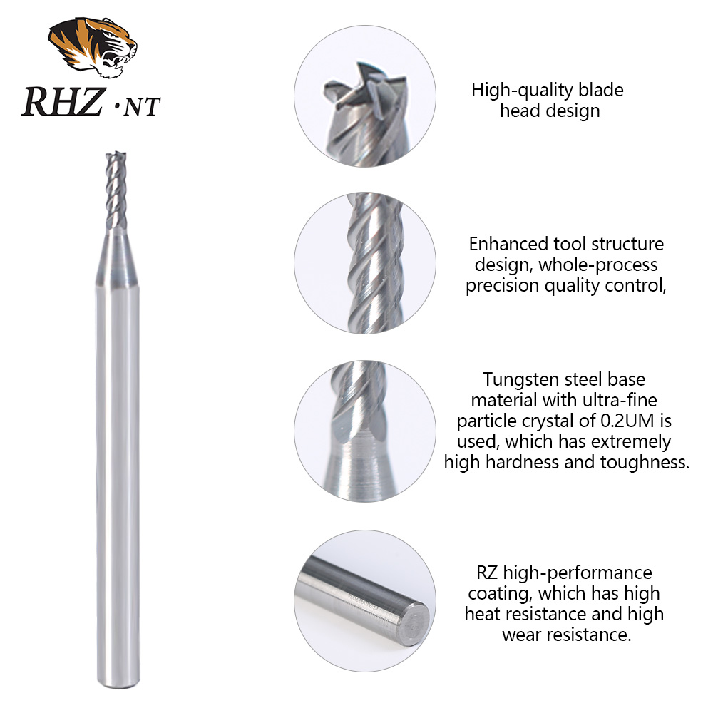 High Precision Hardness 65 4 Flute Carbide Milling Cutter TiAlN CrAlN Coating D2MM 4MM 8MM CNC Heat Resistant OEM ODM