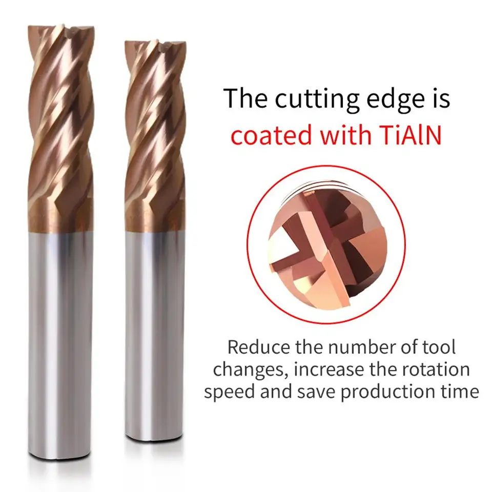 4 Flutes Carbide End Mill HRC55 TiAlN Coated Tungsten Steel CNC Milling Cutter Solid Router Bits
