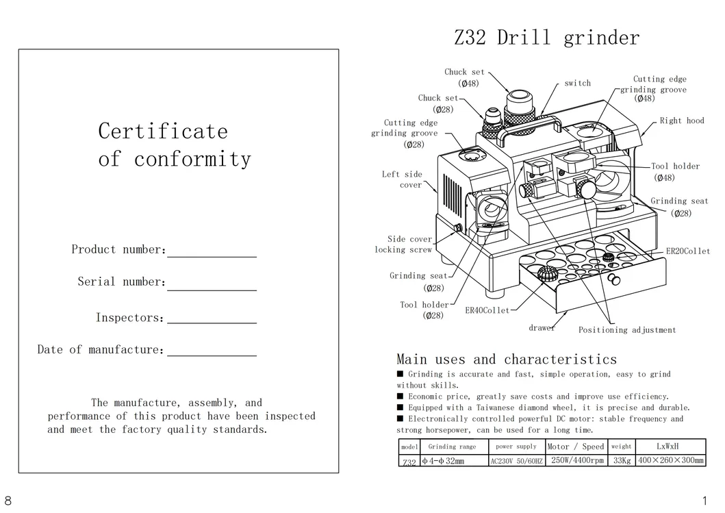 High-Performance Z32 Drill Bit Re-Sharpening Tool for Precision Drilling sharpener grinder machine
