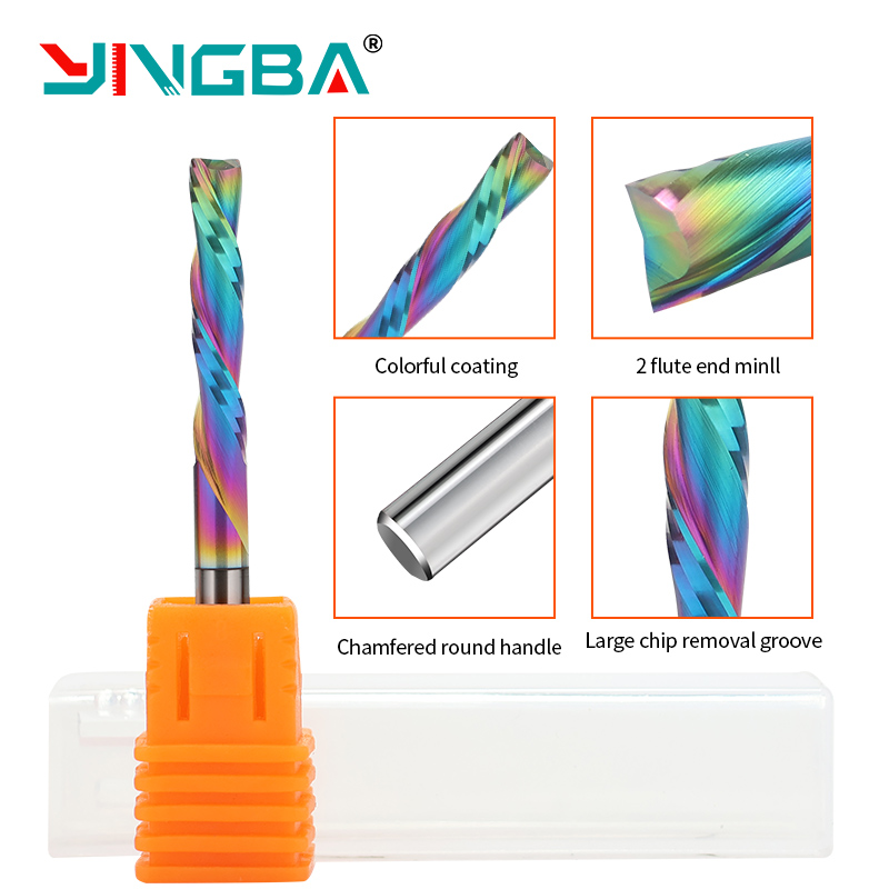 YINGBA Endmill Carbide Hrc55 2 Flute Down Cut Spiral End Mill Custom Cutting Tool Cnc End Mill Cnc End Mill Router Bits for Wood