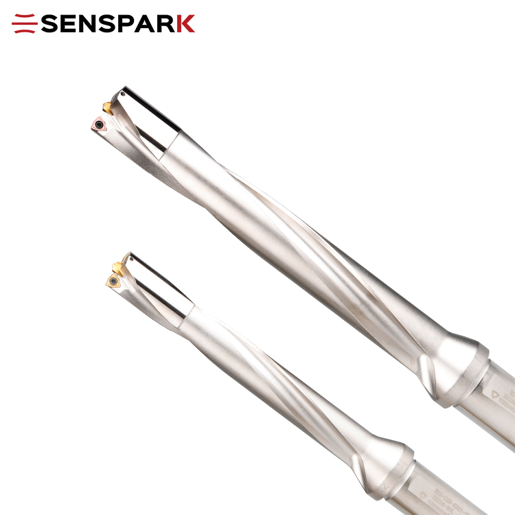 Extended 7D U Drill with Center Drill SP/WC Insert Flat Bottom Coolant Fed CNC Lathe Deep Hole Tool SENSPARK
