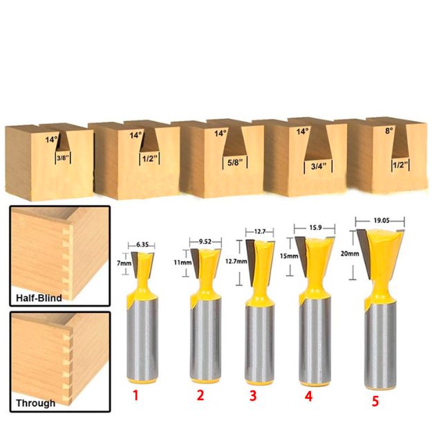 5pcs Dovetail Router Bits