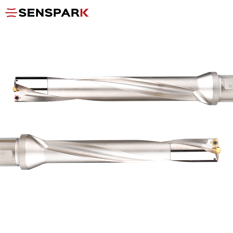 Extended 7D U Drill with Center Drill SP/WC Insert Flat Bottom Coolant Fed CNC Lathe Deep Hole Tool SENSPARK