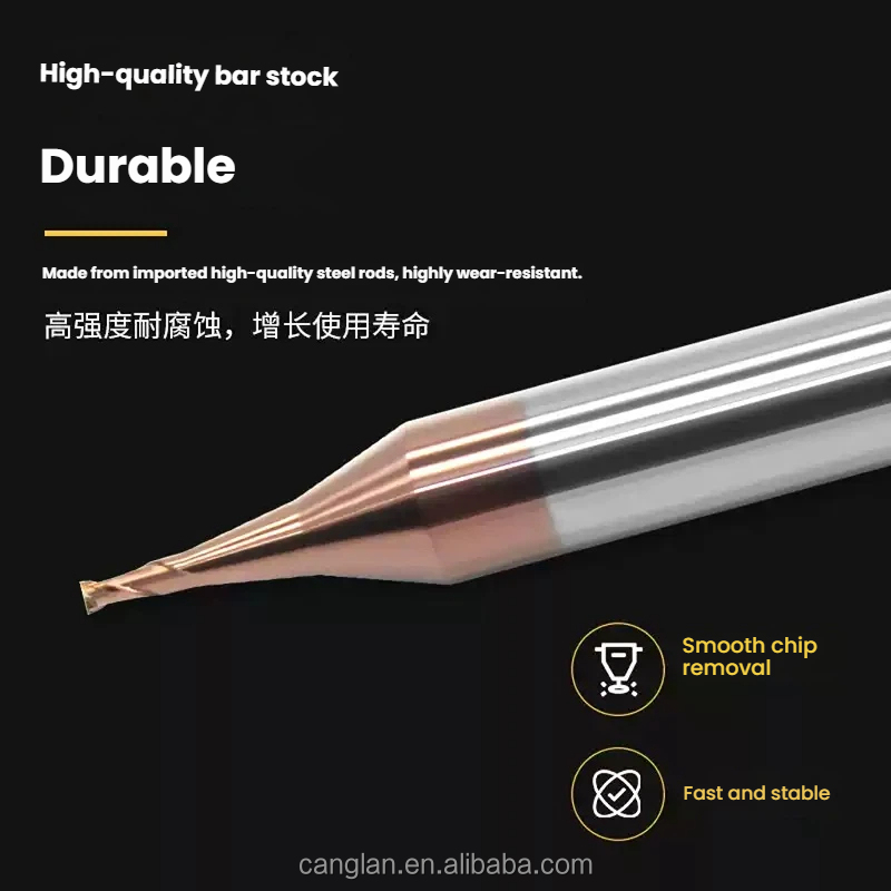Miniature Micro Diameter Square End Mill Ultra Fine Tungsten Carbide Tin CNC Milling Cutter ODM OEM Precision Medical