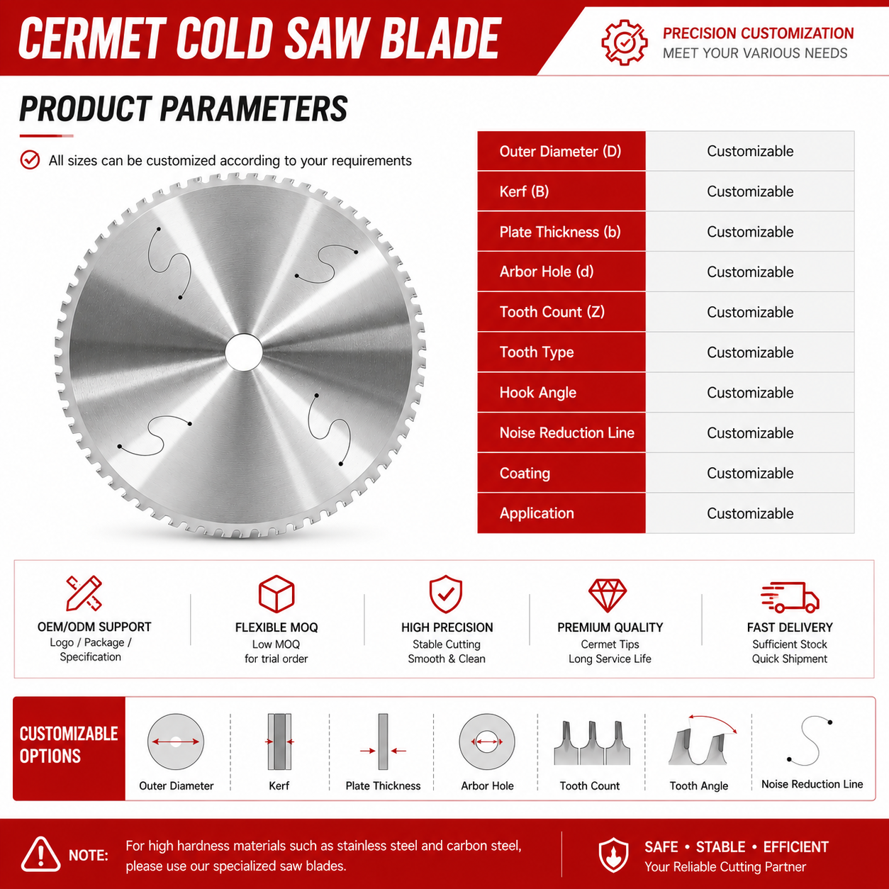 High Precision Industrial Cutting Tool Durable Heat Wear Resistant Cermet Tipped Teeth Steel Profiles Iron Metal Cold Saw Blade