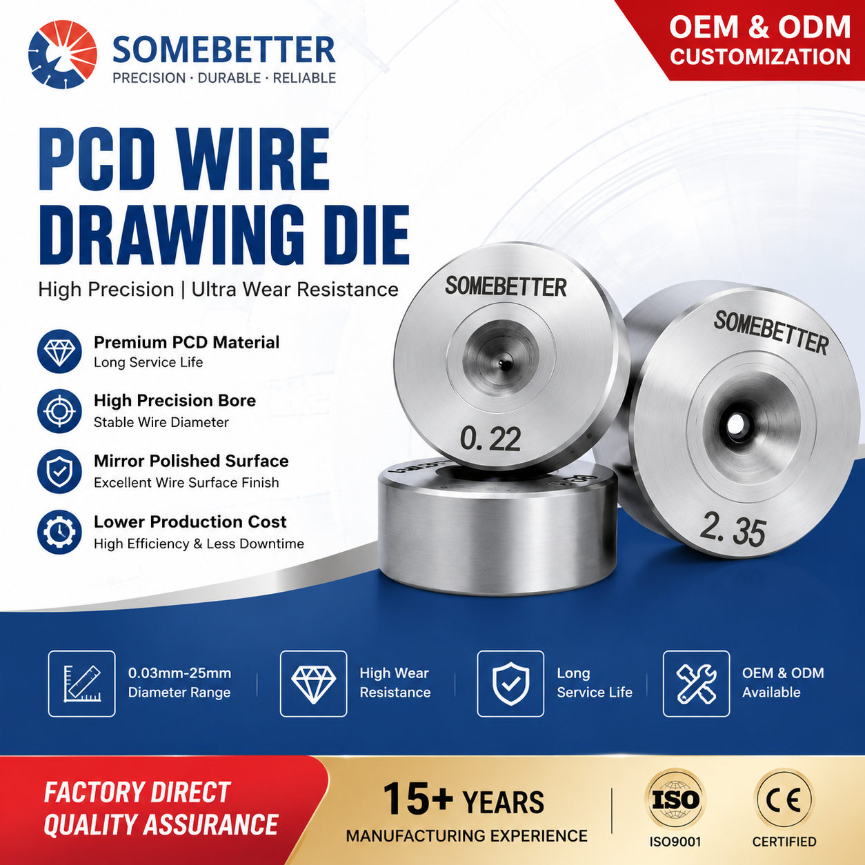 Somebetter Polycrystalline Diamond Die For CO2 Welding Wire Drawing Applications