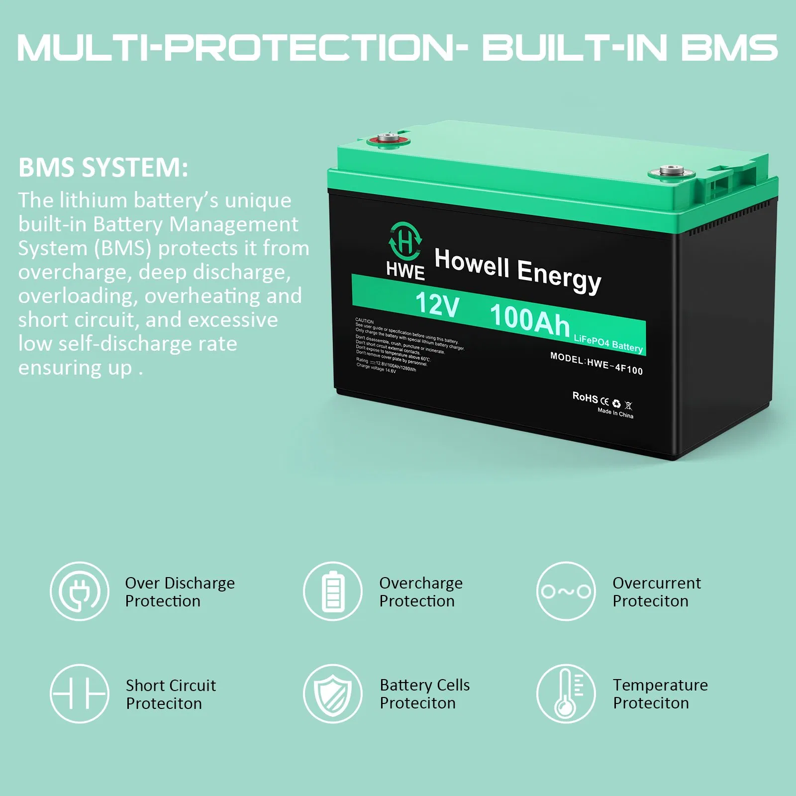 Rechargeable 12V 100ah LiFePO4 Lithium Battery Pack RV Golf Cart Solar Batteries