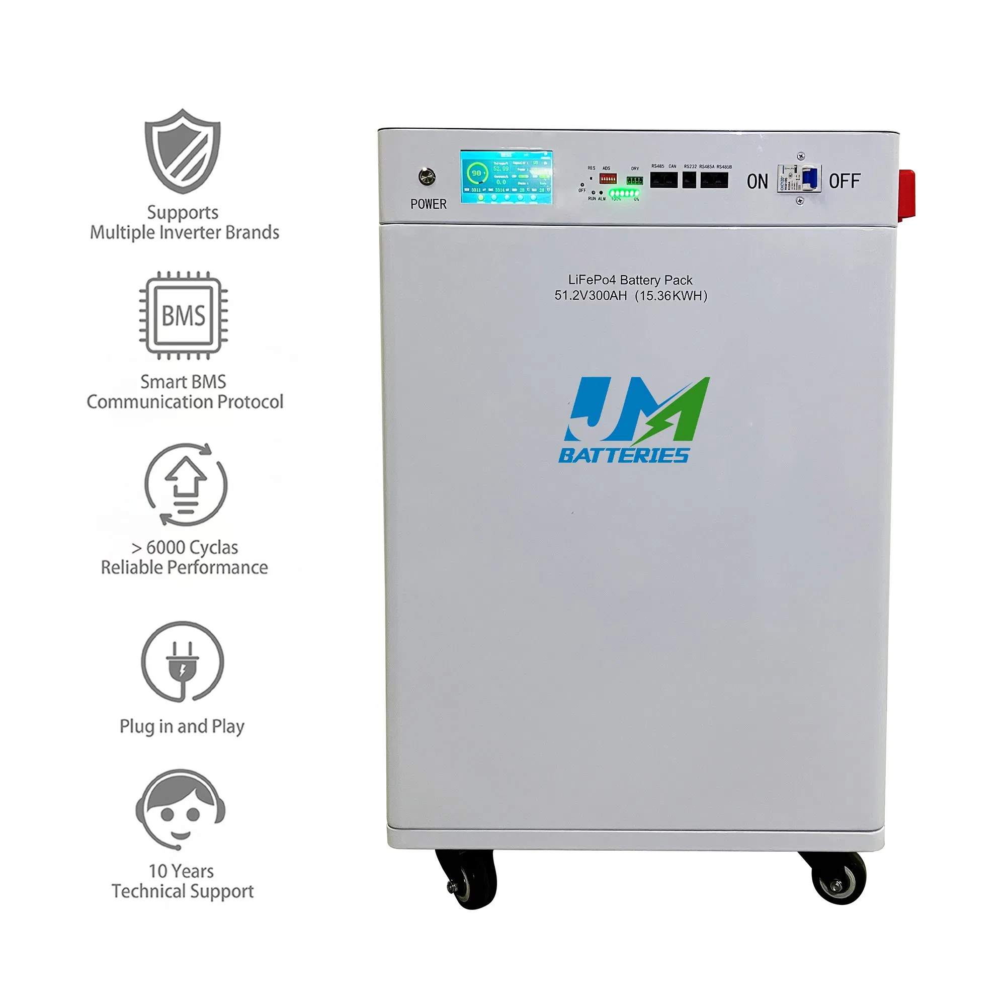 51.2V 300ah DIY Golf Cart Moveable Design Batteries UPS Launch RV Energy Storage Lithium Solar Battery