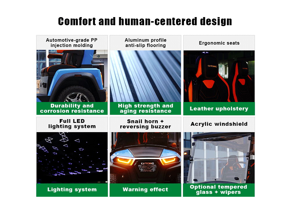 4 Seater Electric Golf Cart 76.8V 150ah Lithium Battery 7.5kw AC Motor Long Range 95 to 110km