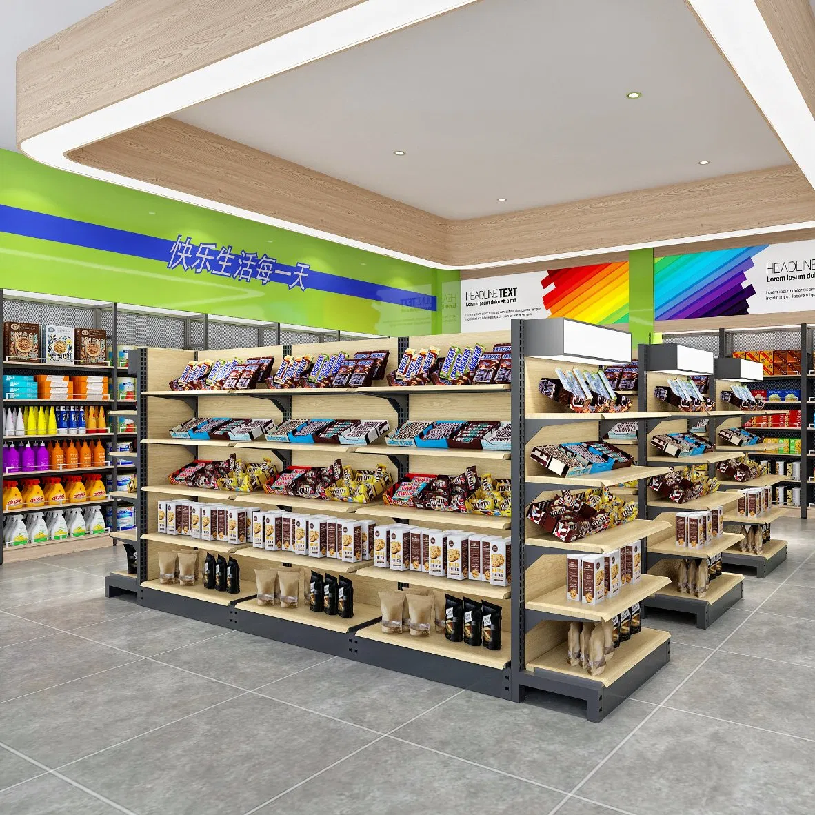 Stylish Black Metal Gondola Display Rack for Retail Spaces