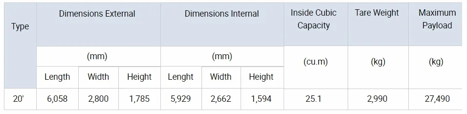 Heavy Payload 20FT Half Height Bulk Container Parameters