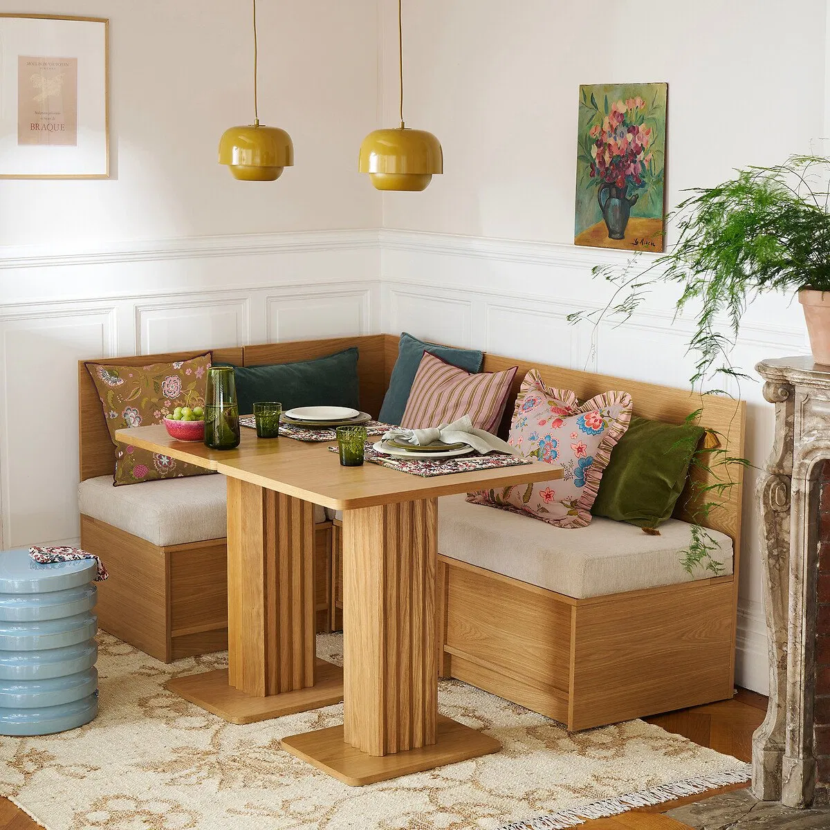 Modern Modular Solid Wood Seating Unit with Drawer for Living Room