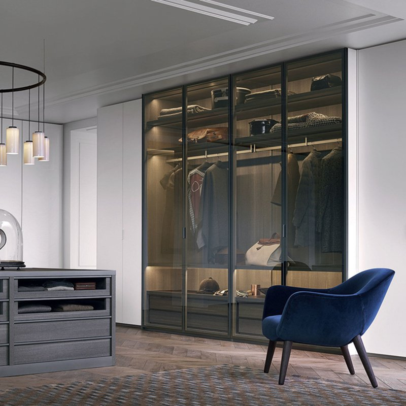 Factory Custom Home Hotel Wall Built in Closet Systems Modern Bedroom Aluminium Alloy Walk in Wardrobe Closet with Glass Sliding Door