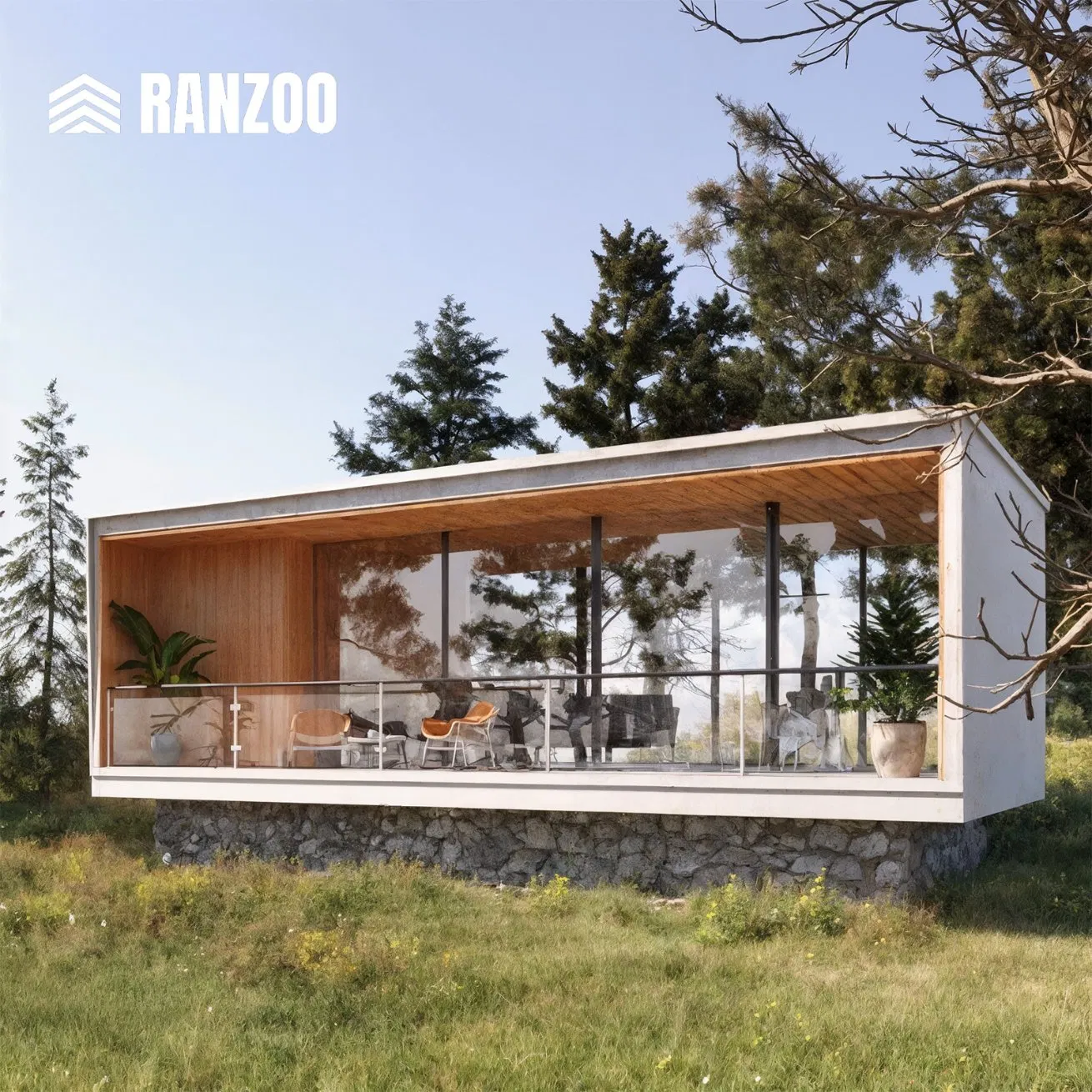 RANZOO Ready to Use Guest Cabin for Backyard with Optional Photovoltaic System Luxury Prefab House