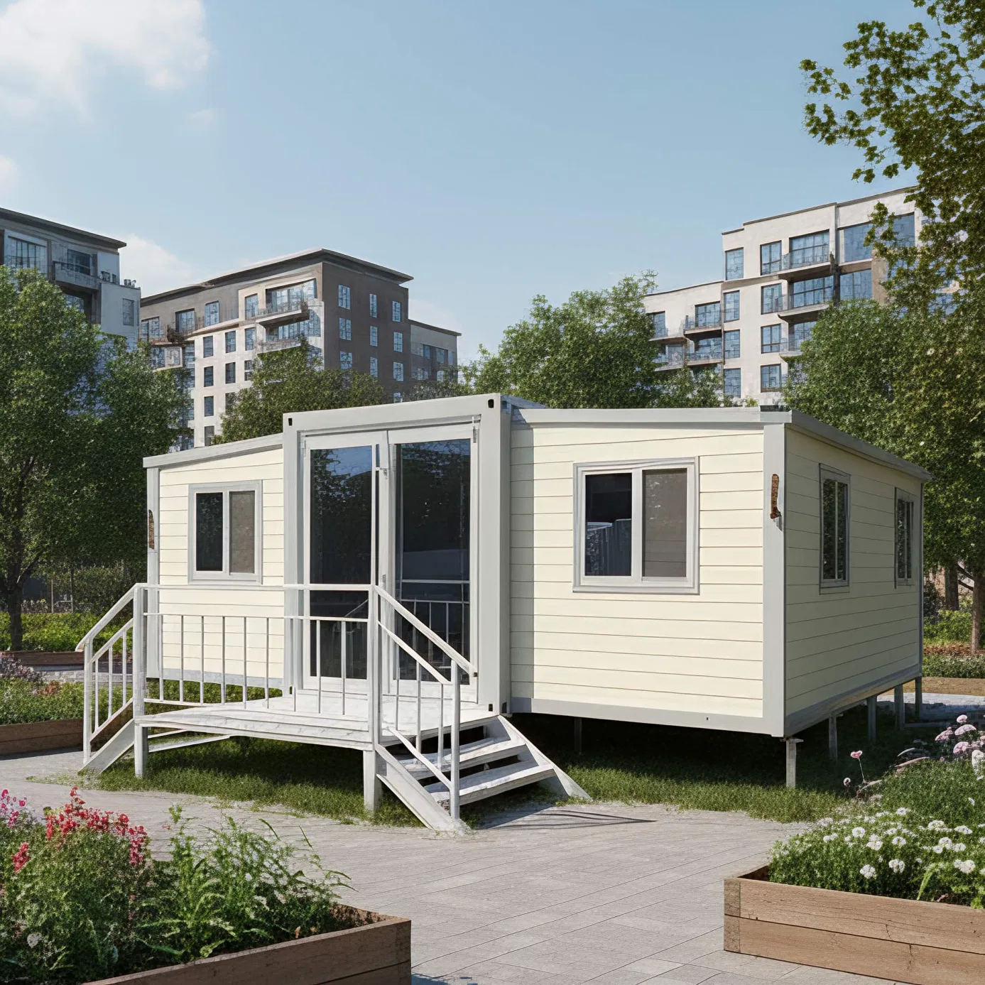 Eco-Friendly Modular Housing, Featuring Quick Assembly and Optional Solar Configuration Solutions.