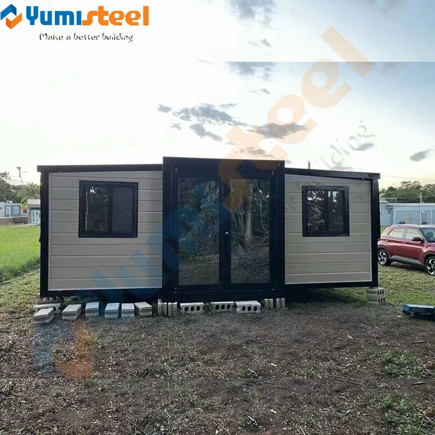 Edificio modular de acero prefabricado expandible móvil, casa pequeña prefabricada tipo villa