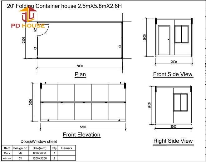 20FT Oficina Temporal Plegable Portátil para Construcción
