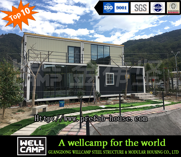 Dos historias de construcción rápida estilo loft villa prefabricada desmontable de contenedor