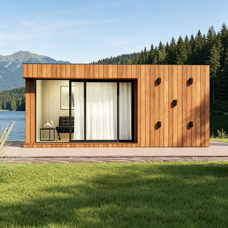 Casa de Cabina de Madera Prefabricada Moderna, Villa Pequeña Recubierta de Madera, Chalet Ecológico Prefabricado para Resort, Alojamiento, Glamping, Lugar Escénico