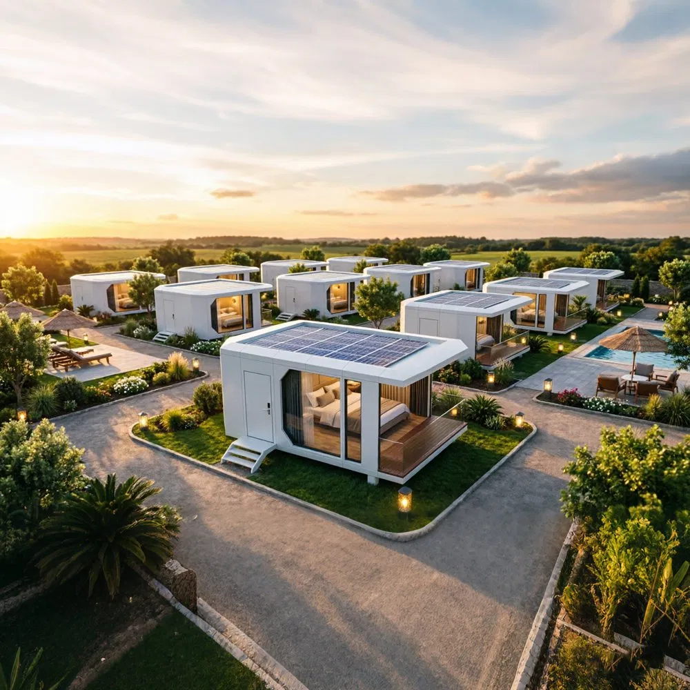 Unidad de alojamiento modular prefabricada de rápida ensamblaje para negocios hoteleros de turismo en resorts, construida en fábrica