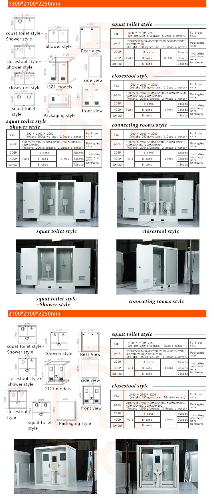 Unidad de baño prefabricada portátil moderna para eventos al aire libre