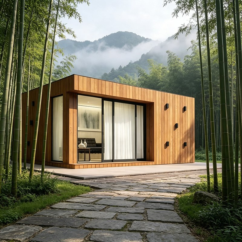 Casa de Cabina de Madera Prefabricada Moderna, Villa Pequeña Recubierta de Madera, Chalet Ecológico Prefabricado para Resort, Alojamiento, Glamping, Lugar Escénico