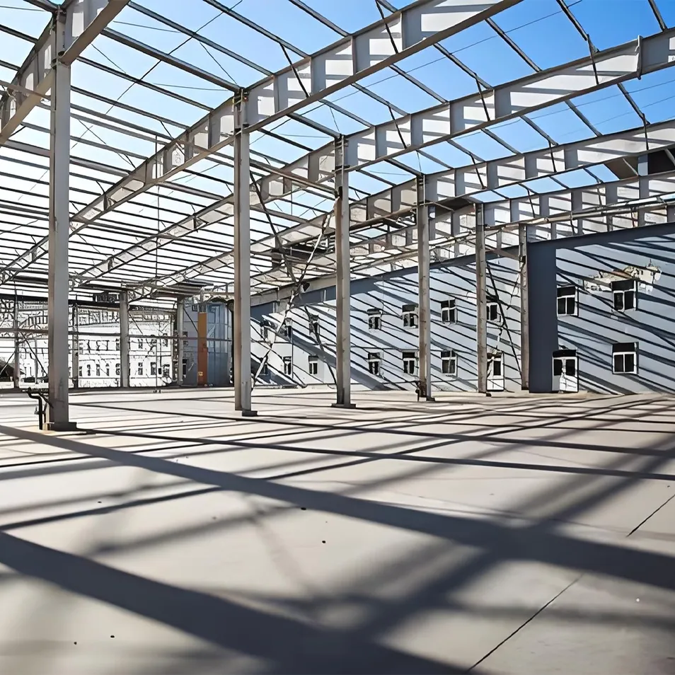 Vista del taller de montaje de estructura de acero
