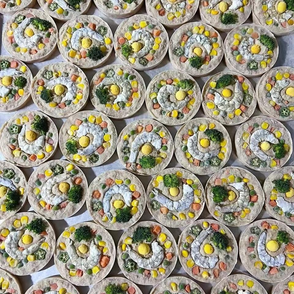 Snacks de carne de res liofilizados para mascotas, golosinas para perros y gatos, pizza, frutas, mariscos, leche de cabra, aumento de peso, carne de mejilla