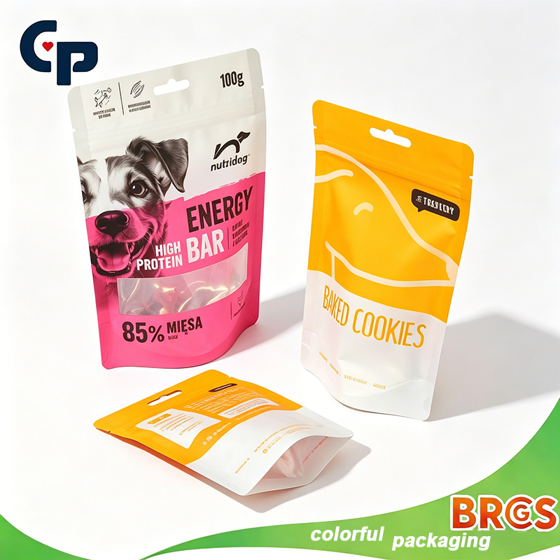 Paquete de plástico Mylar de aluminio con fondo plano personalizado, bolsa con cierre a prueba de olores para alimentos y bocadillos de mascotas, perro y gato