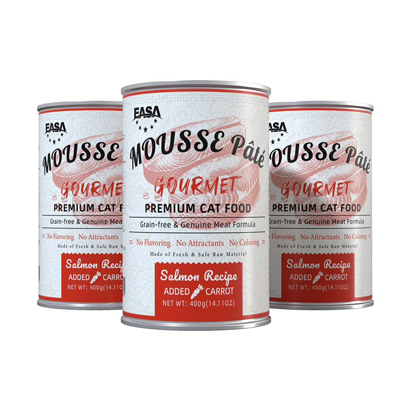 Pasta de Mousse Easa Saborizada Comida Húmeda para Gatos Alimento Básico para Gatos Comida de Gato Carne Genuina 400g Comida en Lata Salmón y Zanahoria