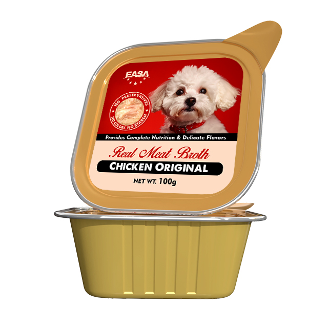 Comida enlatada húmeda sabrosa para mascotas, bocadillo de carne en salsa de caldo 100g sin granos, paquete de variedades