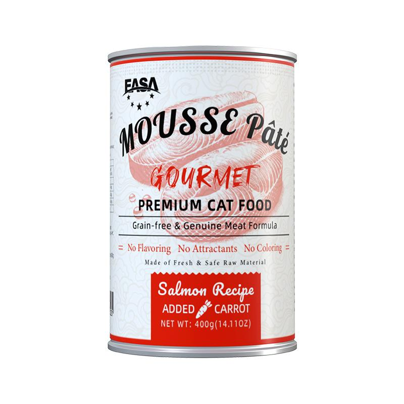 Pasta de Mousse Easa Saborizada Comida Húmeda para Gatos Alimento Básico para Gatos Comida de Gato Carne Genuina 400g Comida en Lata Salmón y Zanahoria