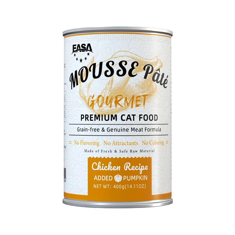 Comida Húmeda para Gatos Orgánica Mousse Sabrosa Pate 400g Receta de Pollo Fábrica de Alimentos para Mascotas China Alimentación Interior