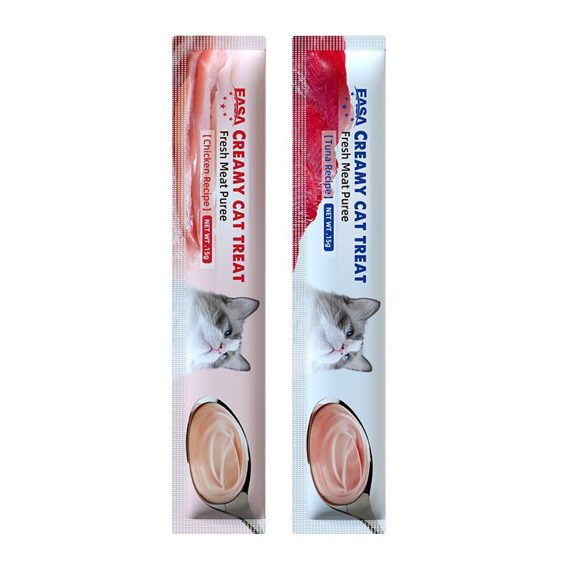 Venta al por mayor de crema para gatos comestible sabor atún, bocadillo suave en pasta líquida, puré de suministros para mascotas, mejora el apetito 15g 14G 12g 10g 50g golosinas sabrosas