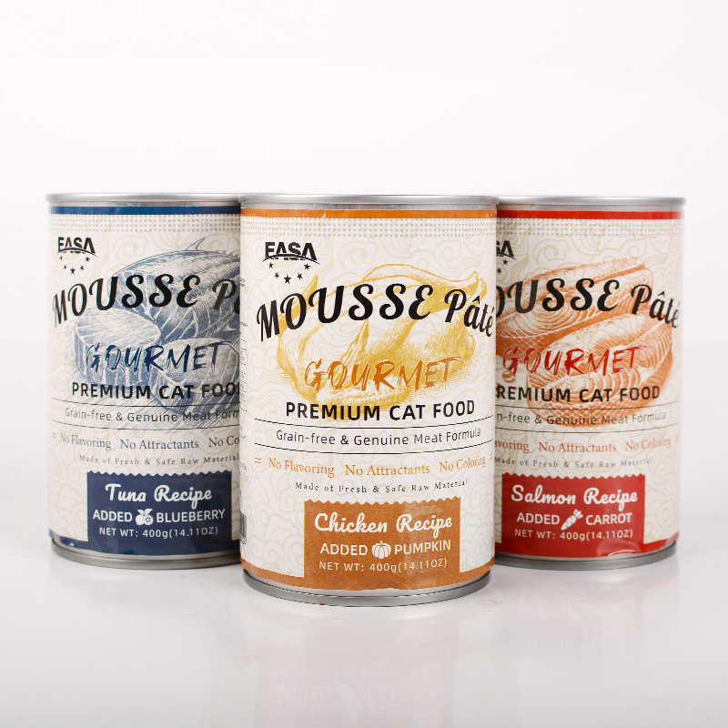 Comida Húmeda para Gatos Orgánica Mousse Sabrosa Pate 400g Receta de Pollo Fábrica de Alimentos para Mascotas China Alimentación Interior